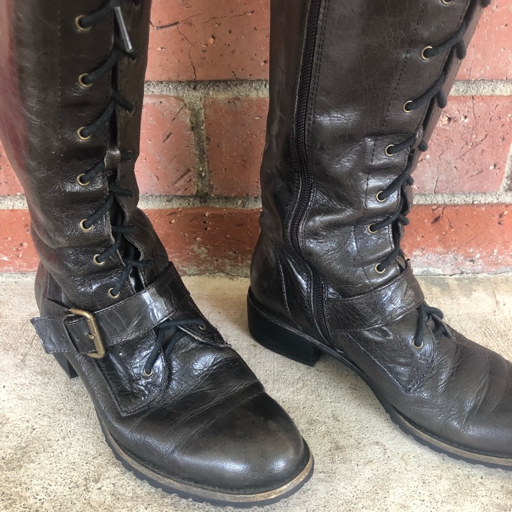 Lace up knee high boots